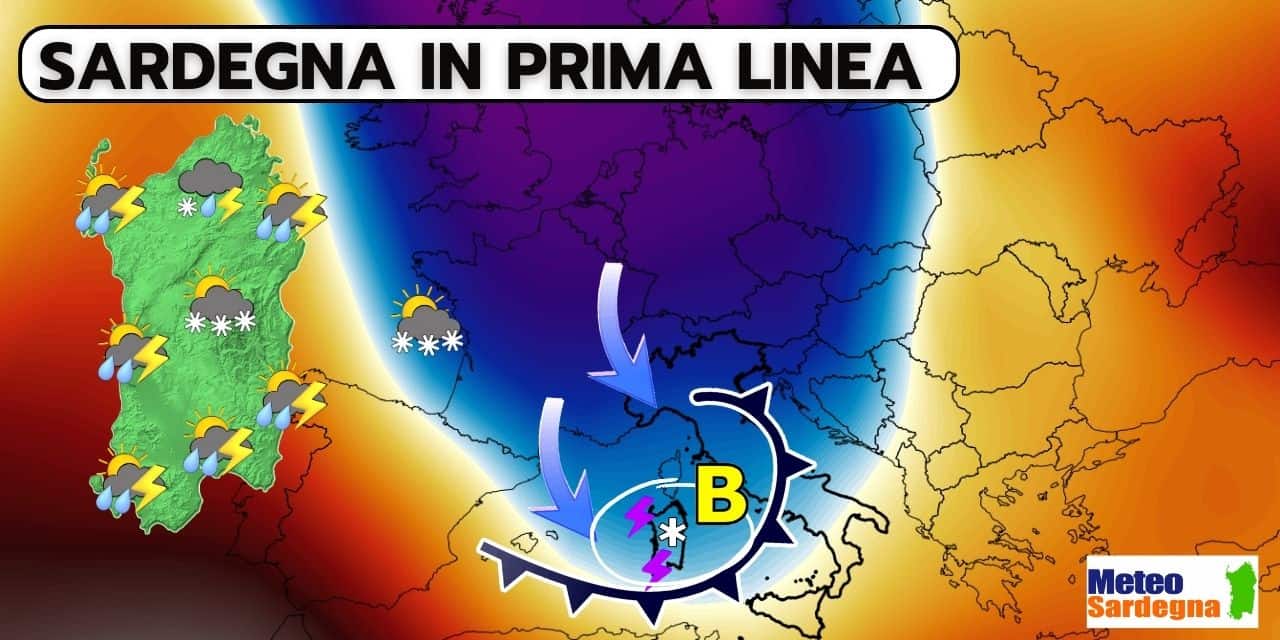 meteo sardegna prima linea 623 - Meteo SARDEGNA, metà settimana con forte burrasca invernale. Neve sui rilievi